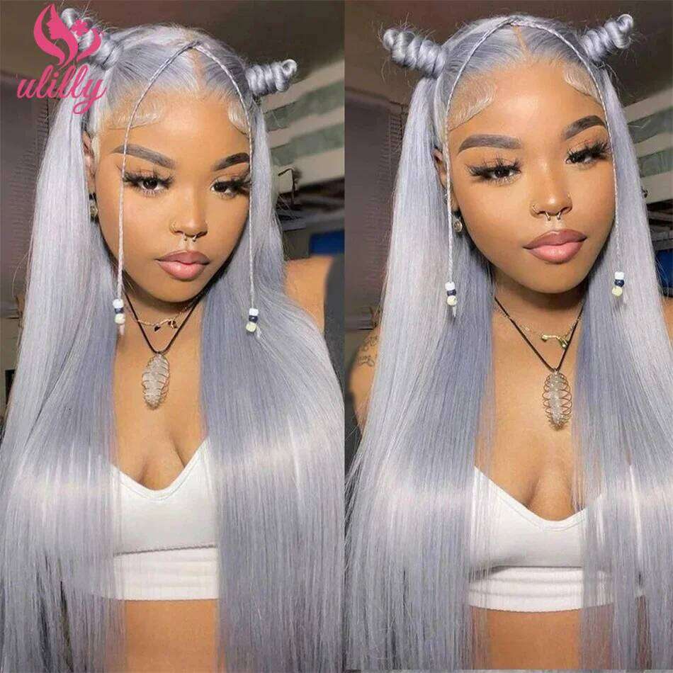 HD 13x6 Sliver Grey Front Colored Wigs ASH Blonde Gray Straight Lace Frontal Wig 100% Human Hair Pre Plucked