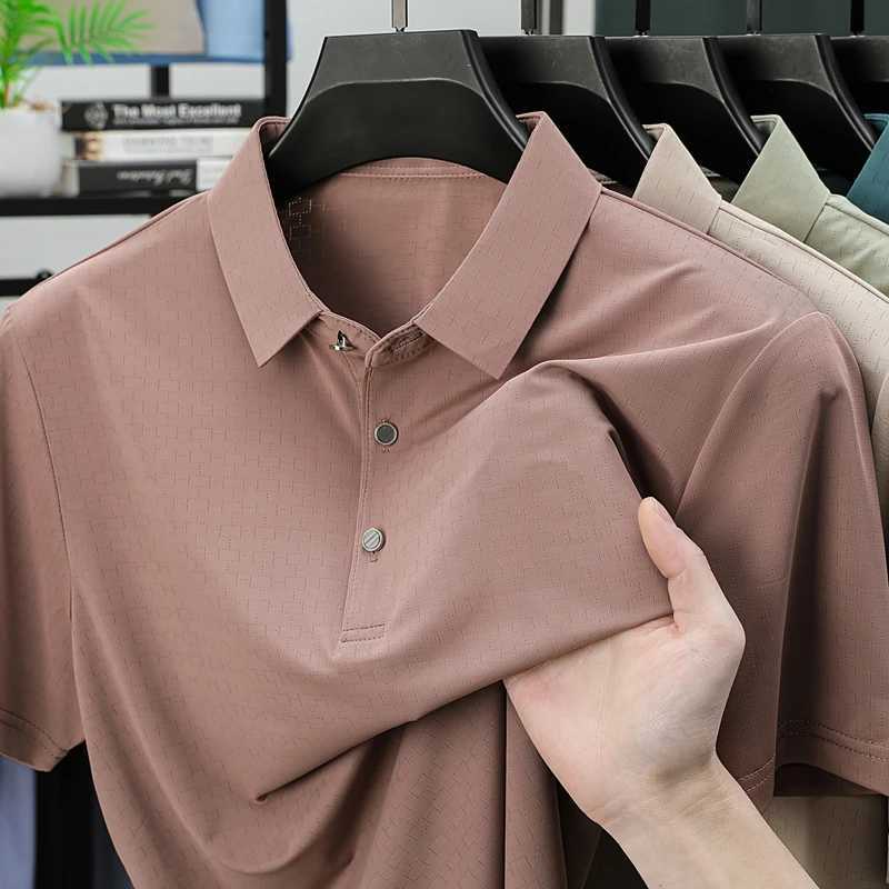 High End Ice Silk Short Sleeved Mens Top Summer Thin Polo Shirt Business Casual Half Sleeved T-shirt XJ250605