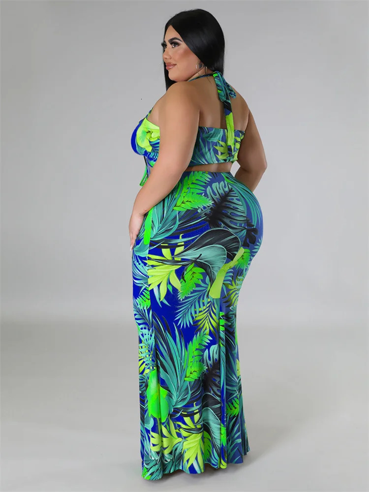 Wmstar Plus Size Dress Sets Clothing Two Piece Set Bra and Skirts Crop Top Summer Beach Outfits Wholesale Drop 250603