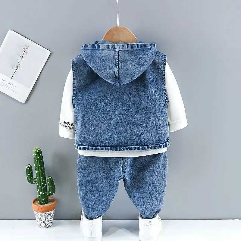 Spring and Autumn Childrens Clothing Set New Boys Baby Cowboy Vest T-shirt Jeans 3-Piece Set 73-110cm R250605
