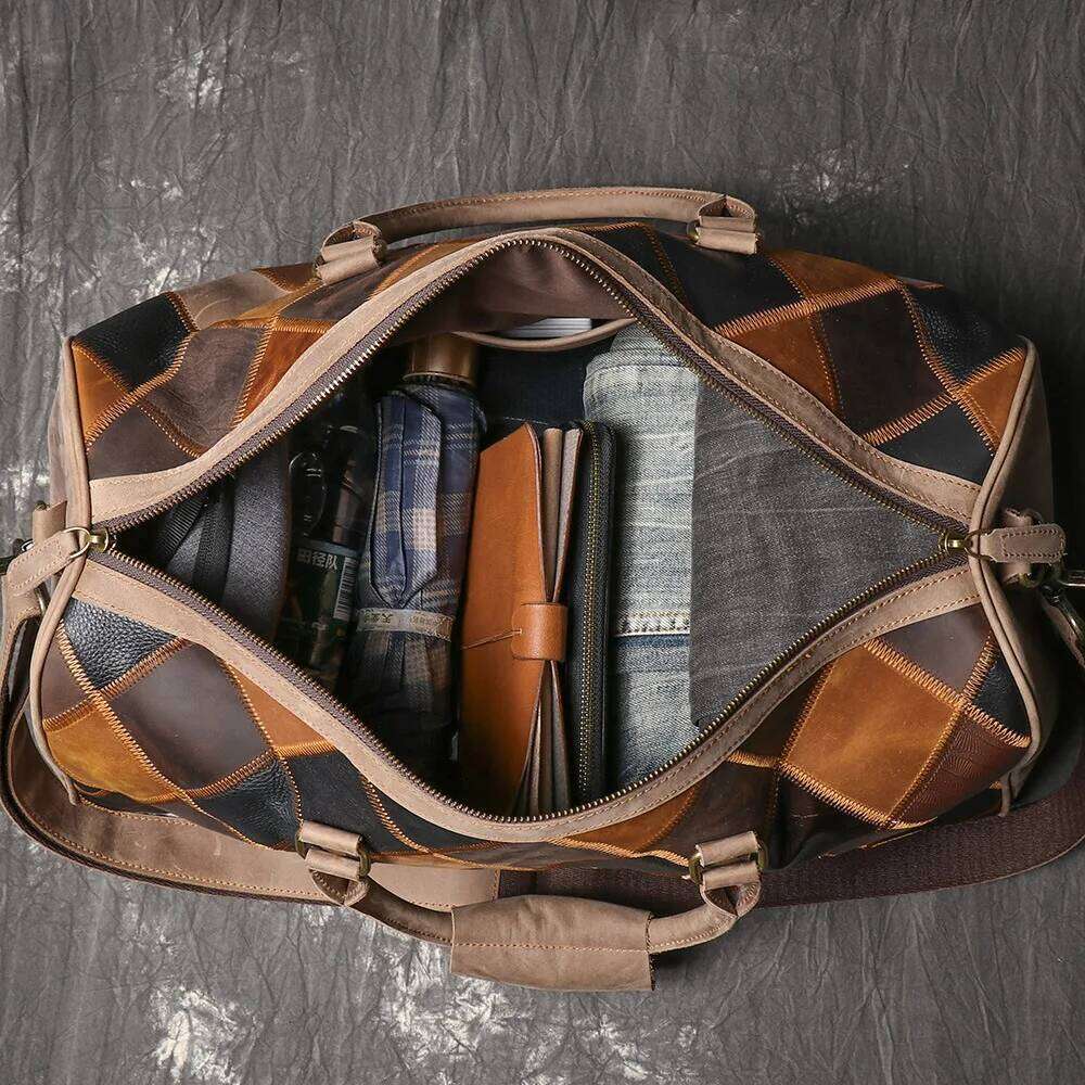 Vintage New Men's Genuine Leather Quilted Top-Layer Cowhide Handbag Travel Shoulder Crossbody Business Lage Bag