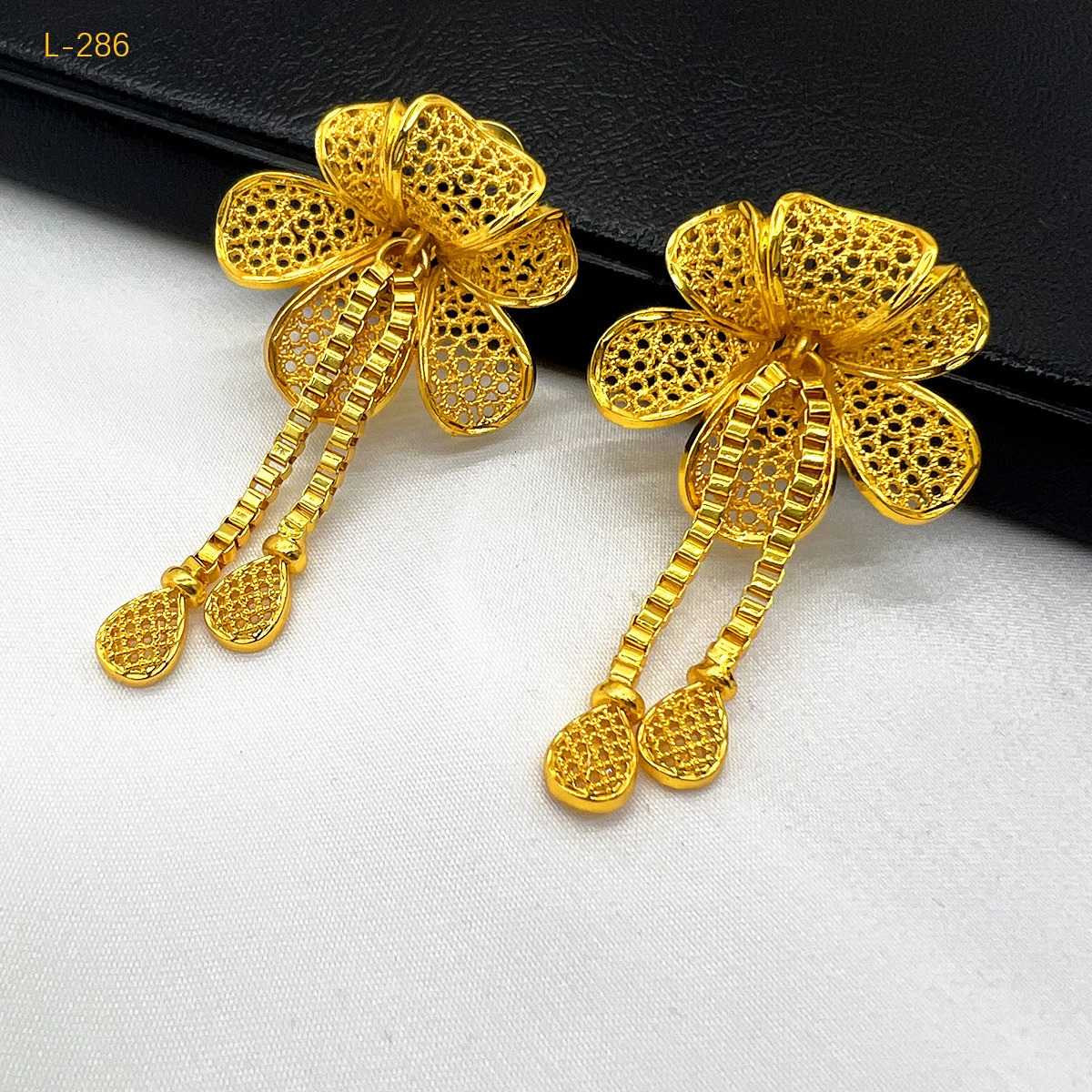 Dubai Indian African Flower Necklace Earrings Jewelry Set For Women 24K Gold Plated Nigeria Bridal Wedding Party Gift Jewellery 250530