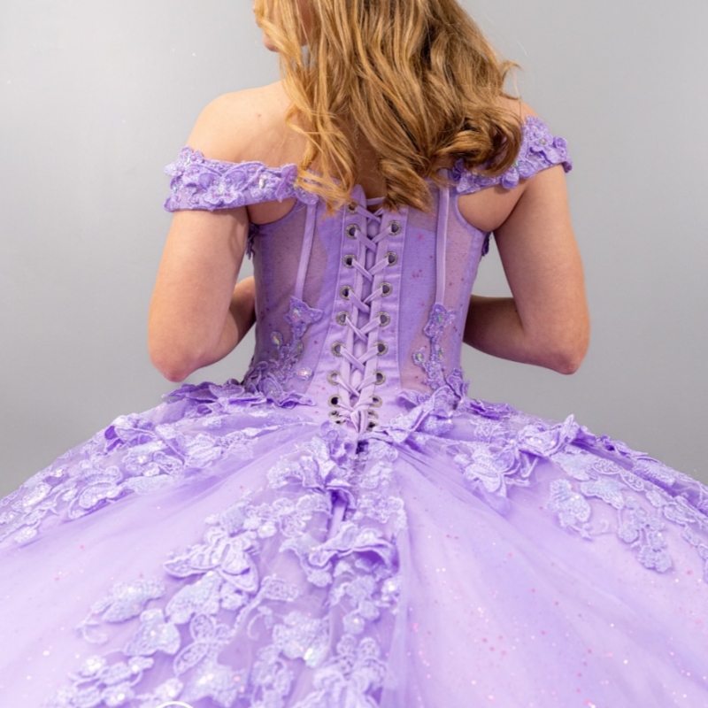 Luxury Lilac Shiny Quinceanera Dresses Beads Appliques Flower Tull Corset Ball Gown Off The Shoulder Birthday Formal Party Vestidos 15 Anos