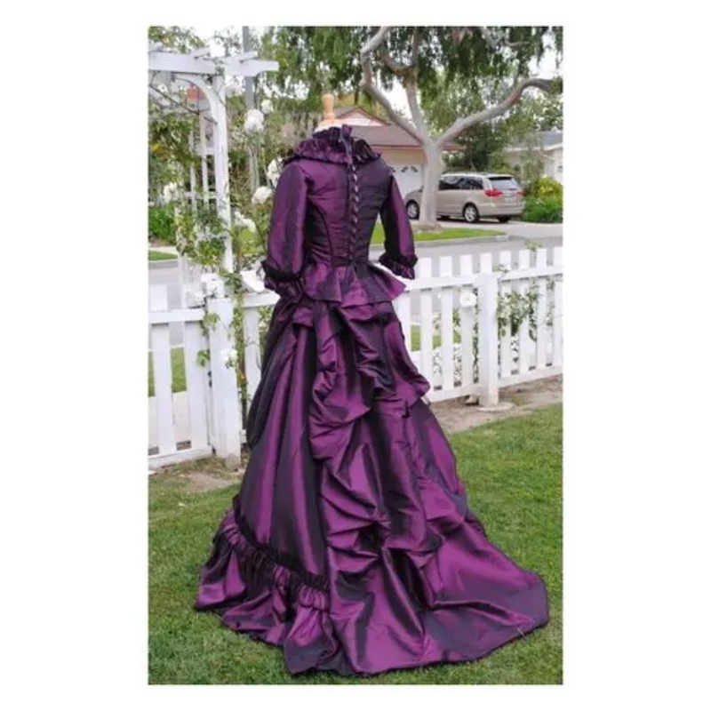 Medieval Victorian Prom Dresses Ruched Classical Gothic Vampire Gown Women 18th Century Revolution Georgian Era Baroque Style Purple Evening Dress For