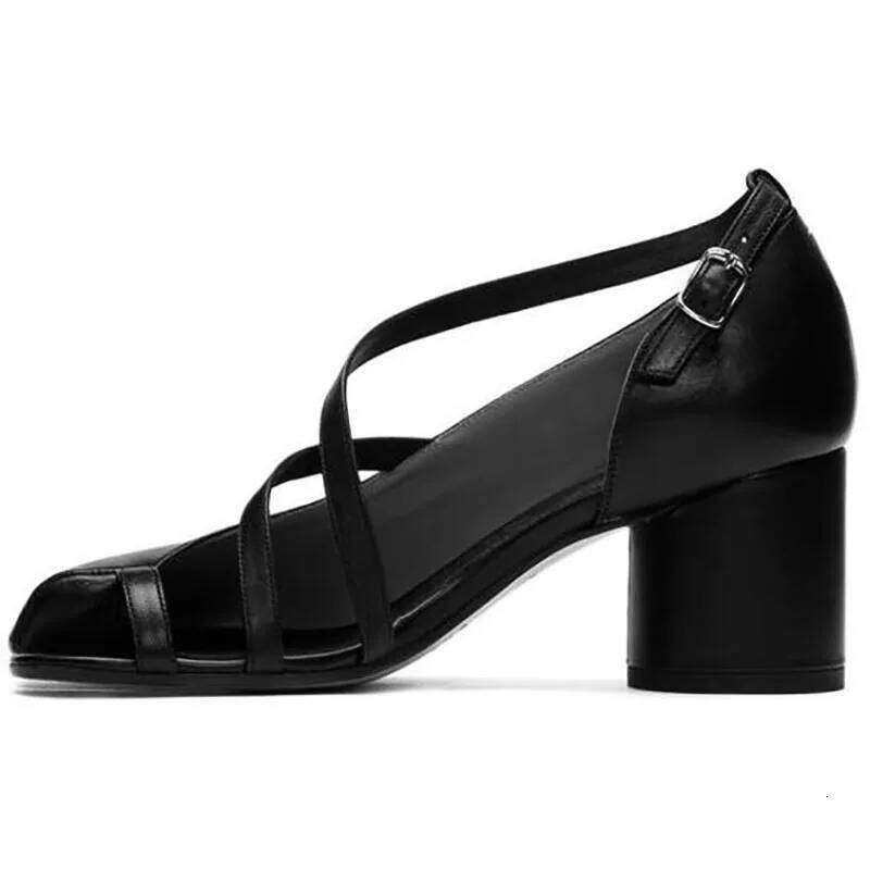 Summer Exposed Ankle Strap Sandals Split Toe High Heels Round Heel Tabi Shoes Women Party Zapatos Mujer