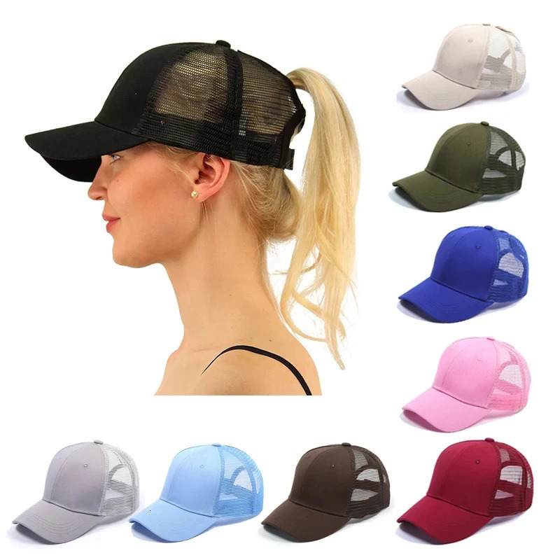 Summer Cap for Women Ponytail Baseball Cap Mesh Adjustable Golf Sport Hat Solid Color High Messy Bun Cap for Girl 250603