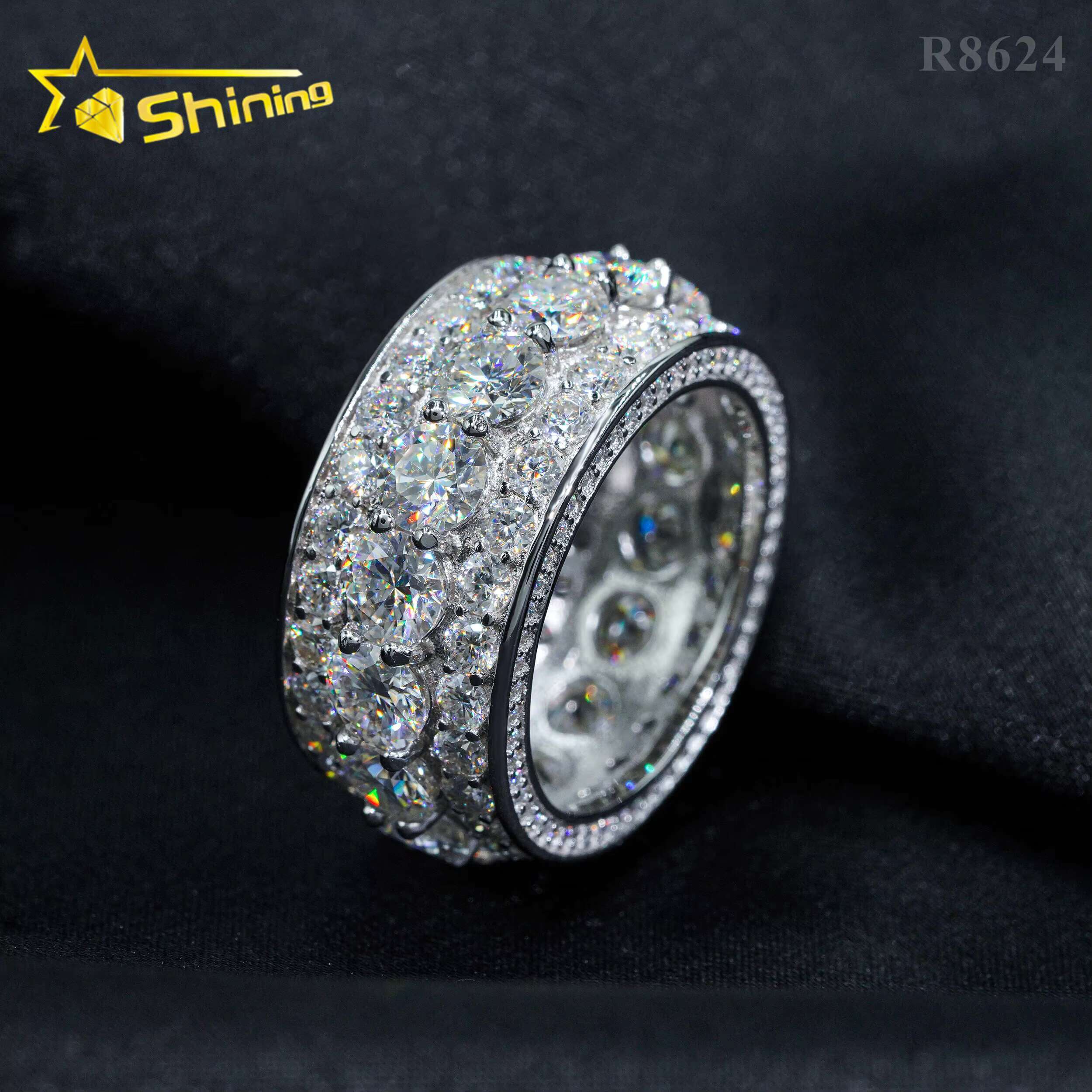 Drop Shipping Pass Diamond Tester 925 Sterling Silver White Gold Plated VVS Diamond Hip Hop Jewelry Diamond Moissanite Men Ring