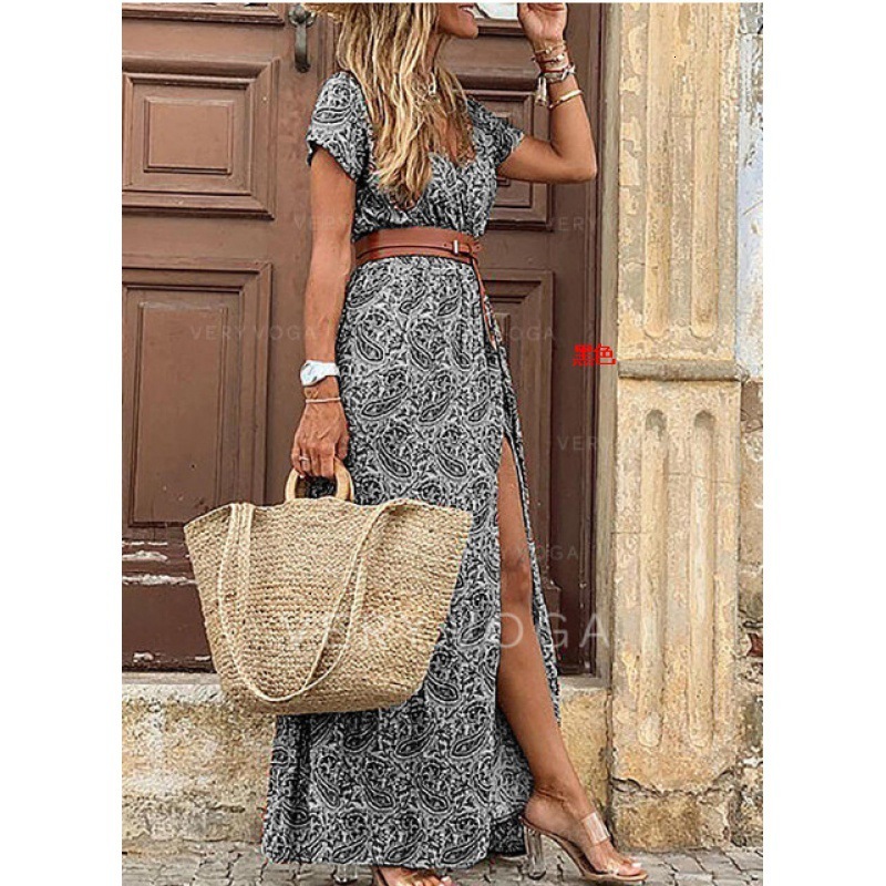 Summer Dresses Fashion Bohemian V-neck Floral Elegant Beach Maxi Long Dress Women Robes Vestidos Ladies Vacation Holidy Skirt