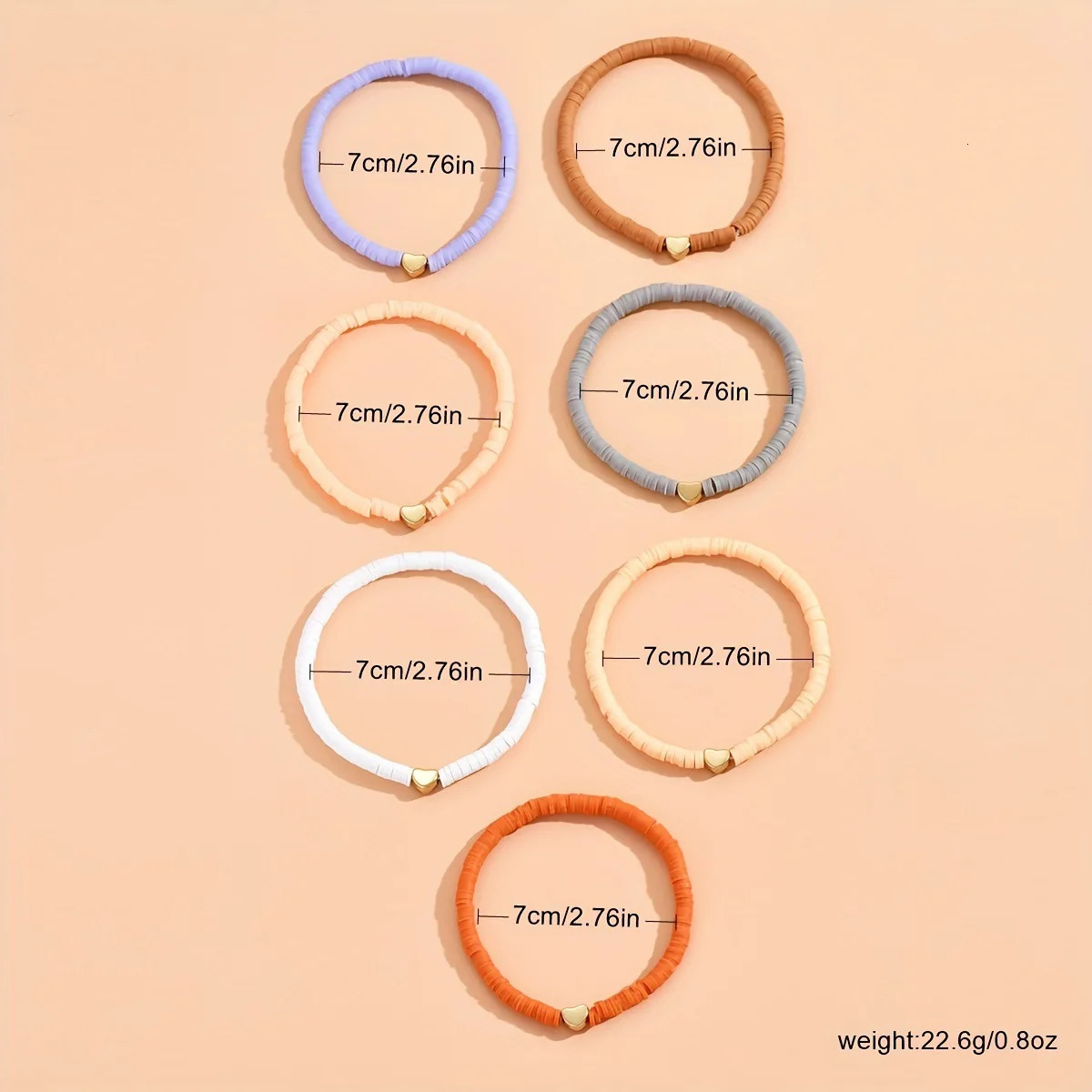 7Pcs Colorful Stackable Anklet Set For Women Heart Charm Soft Clay Pottery Layering Ankle Bracelet Girls Summer Beach Jewelry 250528