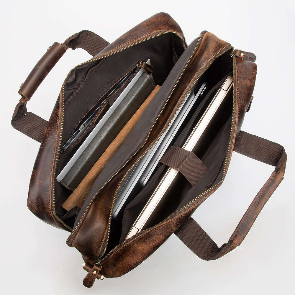 Genuine Leather Fashion Handbag 17inch Laptop Briefcase Men's Large Capacity Travel Bag for Business Trips