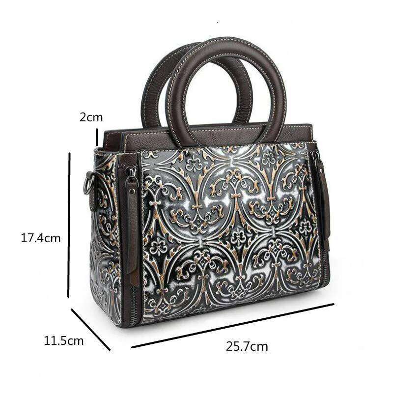 Johnature Bag Genuine Leather Retro Women Handbag 2025 New Handmade Eming Cowhide Floral Shoulder & Crossbody Bags 2025/06/05