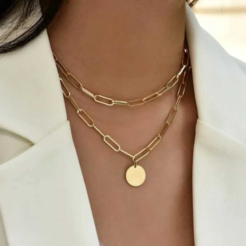 Vintage Round Charm Layered Necklace Womens Jewelry Layered Accessories for Girls Clothing Aesthetic Gifts Fashion Pendant 2024 XJ250604
