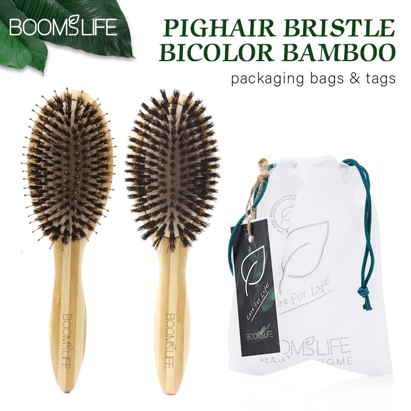BOOMSLIFE Soft Boar Bristle Hair Brush Professional Women Bamboo HairBrush Massage Bamboo Comb for Hair Beauty Care Salon Tools 250603
