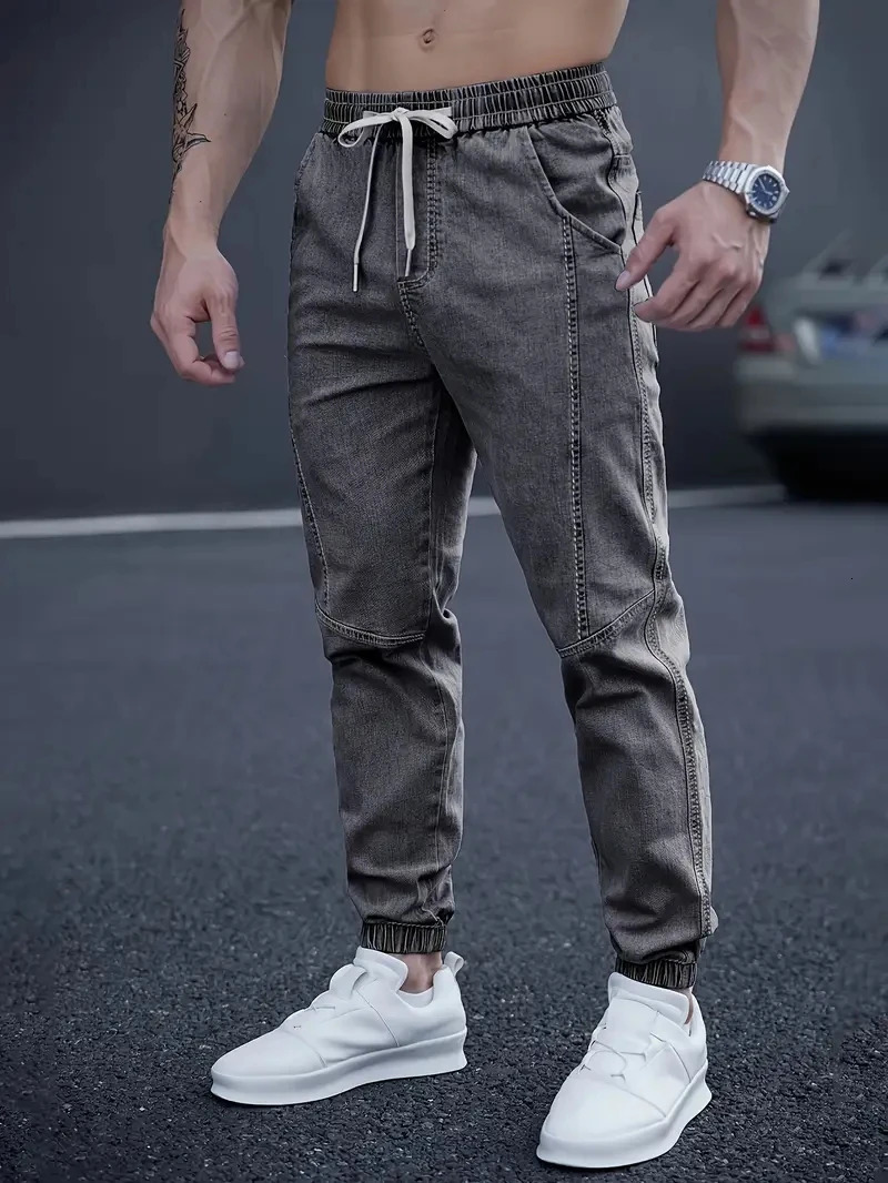 2025 Spring Autumn Black Blue Cargo Jeans Men Streetwear Denim Jogger Pants Baggy Harem Jean Trousers Plus Size 250605Z
