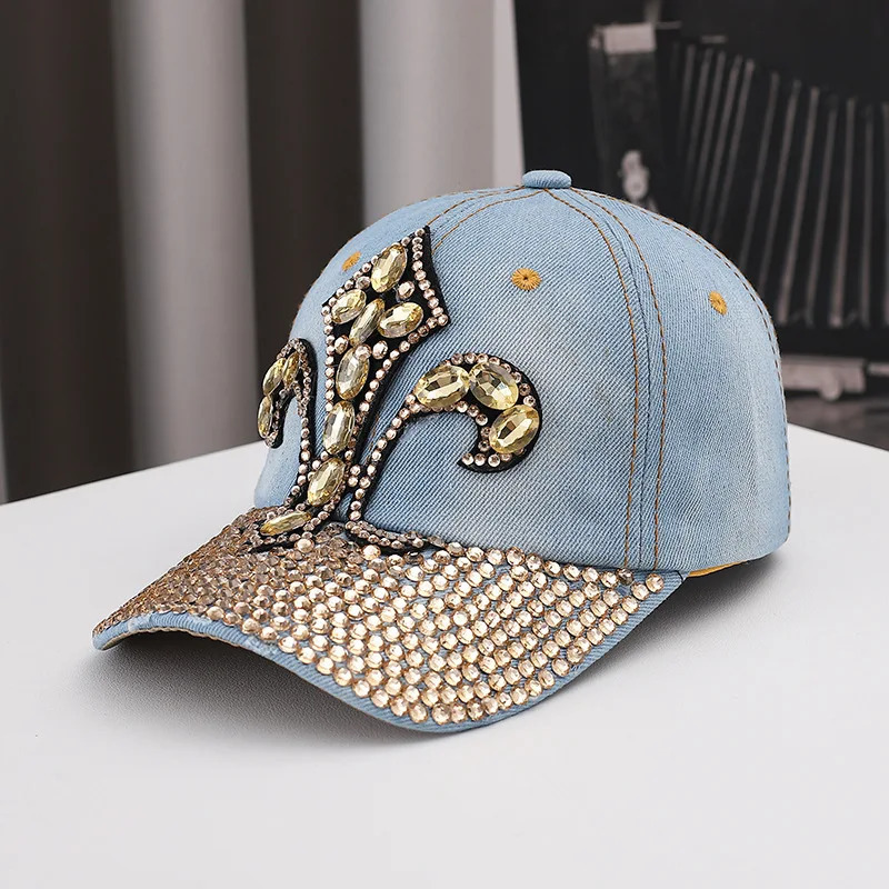 Denim Diamond Studded Baseball Cap Trendy And Stylish Small Duckbill Cap Outdoor Sun Protection And Sunshade Hat 250603