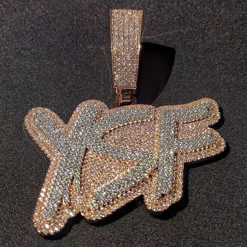 925 silver rose gold plated custom name 3D letter pendant white moissanite necklace for women with rope chain hip hop jewelry