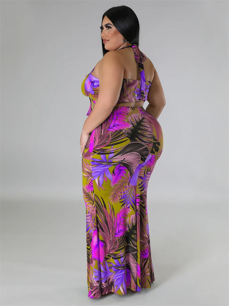 Wmstar Plus Size Dress Sets Clothing Two Piece Set Bra and Skirts Crop Top Summer Beach Outfits Wholesale Drop 250603