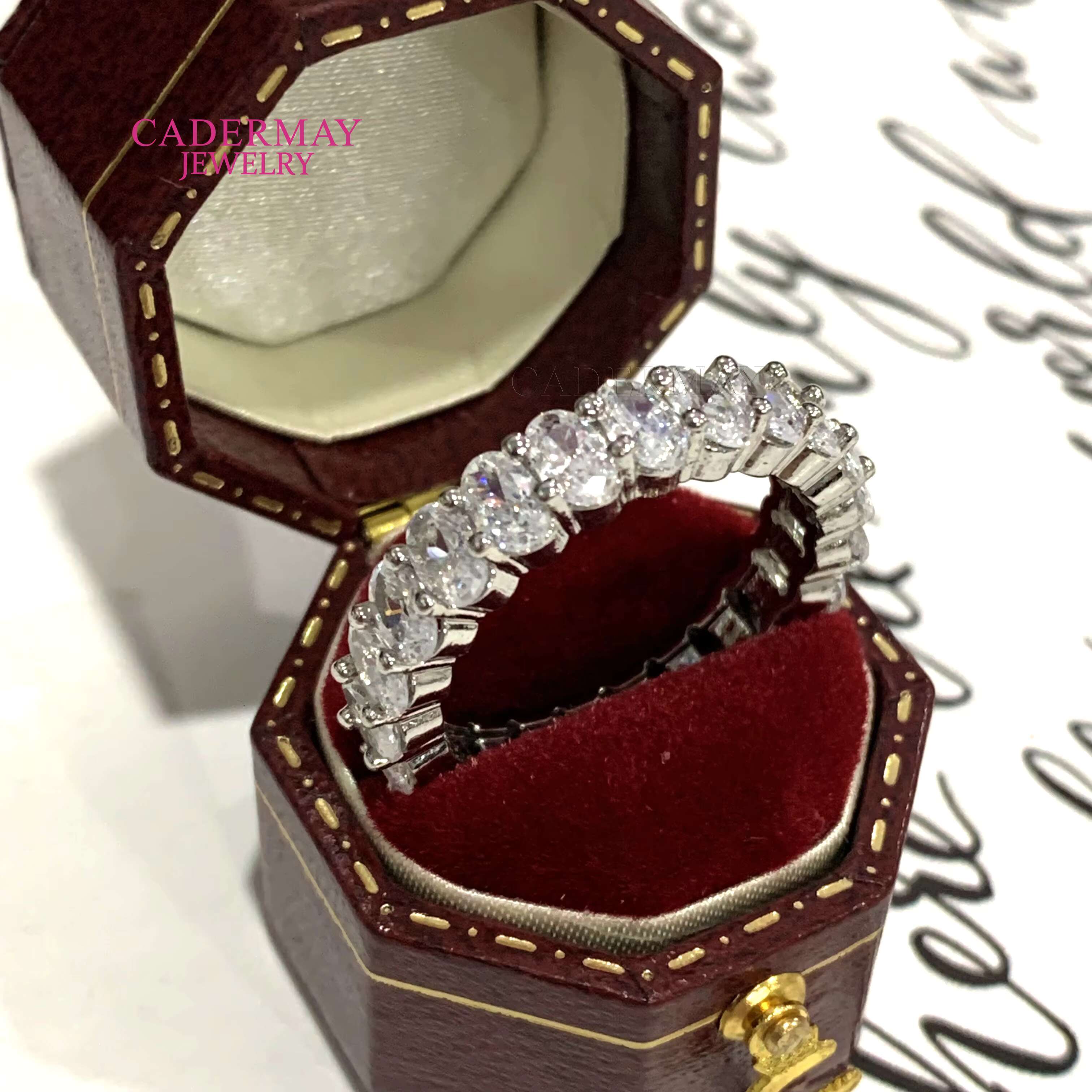 Cadermay Jewelry 925 Sterling Silver 3x5mm Oval Cut D VVS Moissanite Eternity Ring Band for Women Gift