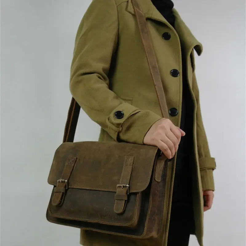 Vintage Crazy Horse Leather Men Shoulder Bag Crossbody Bag Mens Messenger Bag Genuine Leather Bag male Leisure Cowhide 250603