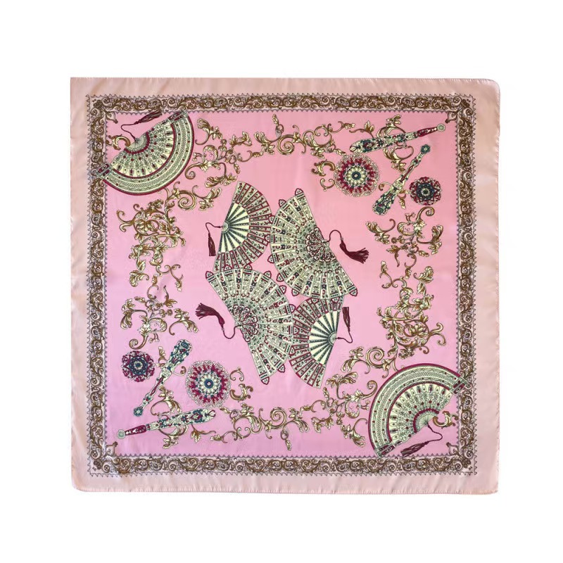 JJJJ silk scarf large square scarf ladies Middle East new high-grade silk scarf fan print scarf beige headscarf scarf