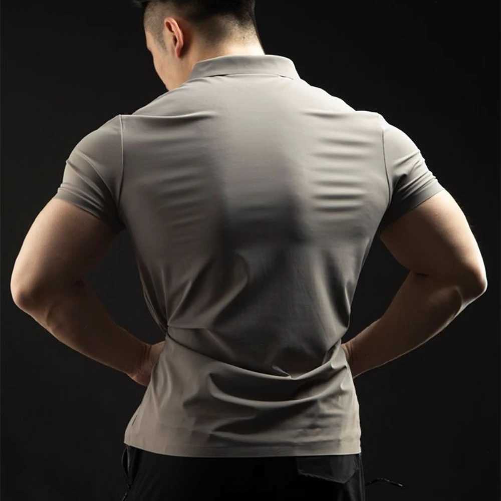 With Collar T Shirt for Men Plain Chic Summer Short Quarter Sleeve Man Polo Shirts Music Elastic Luxury Elegant Tee Aesthetic Xl XJ250605