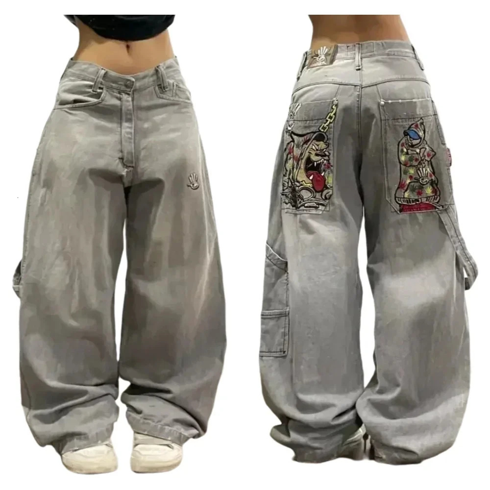 American Street Trend Joker Loose Jeans Women Harajuku Y2K Special Spot Oversized Wideleg Pants Unisex Casual Mopping Jeans 250604