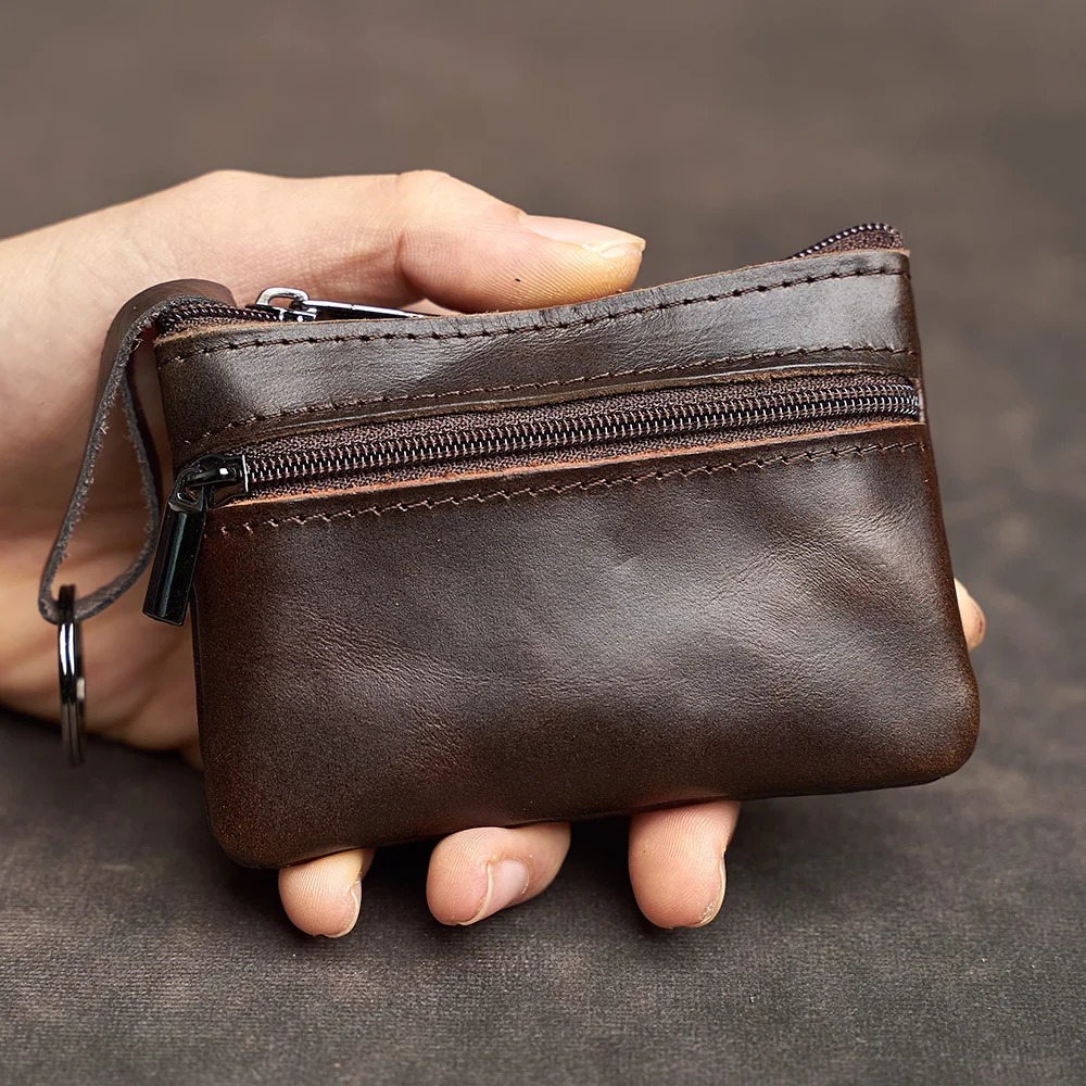 Genuine Leather Mini Coin Purse Head Layer Cowhide Card Bag Handmade Zipper Wallet Car Key Case Short Lady 250605