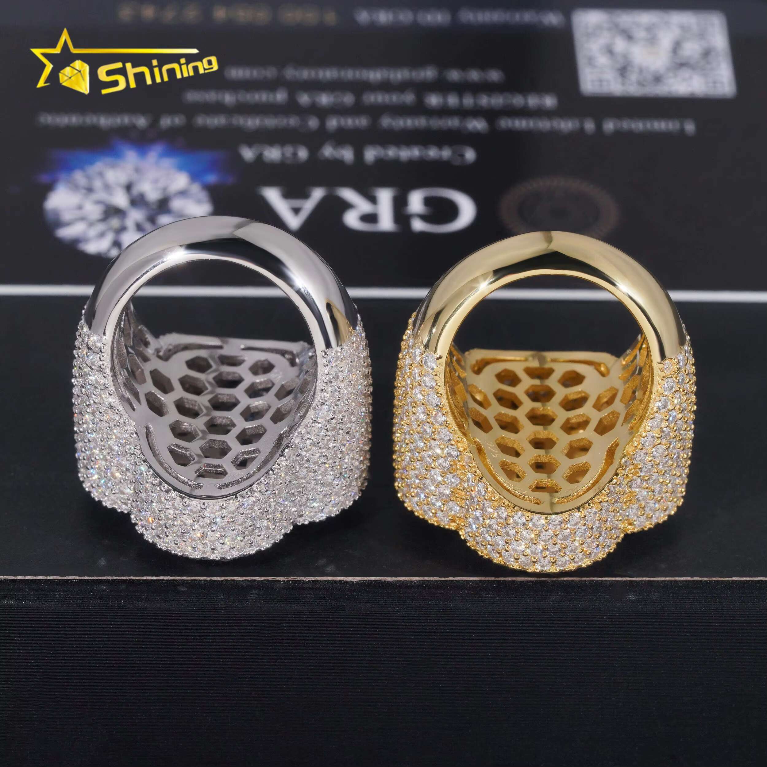 New GRA Certificate 925 Sterling Silver Gold Plated Fine Jewelry Iced Out VVS Diamond Cross Moissanite Hip Hop Ring Men Ring