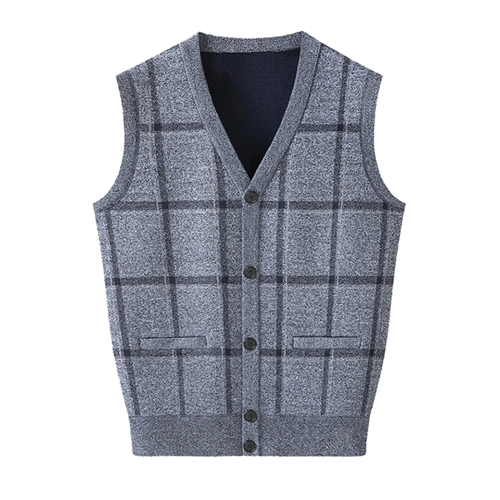 Mens Autumn Winter Casual Fashion V Neck Sleeveless Knit And Fleece Vest Sweater Sweatshirt Cardigan 250605Z