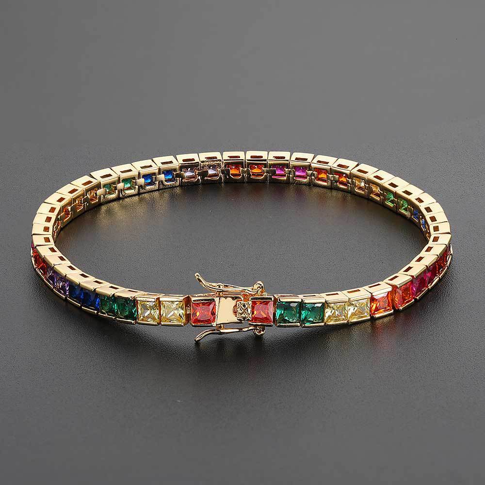 Simple hip hop Bracelet 4mm color tennis chain with square Moissanite trendsetter hip hop bracelet Jewelry