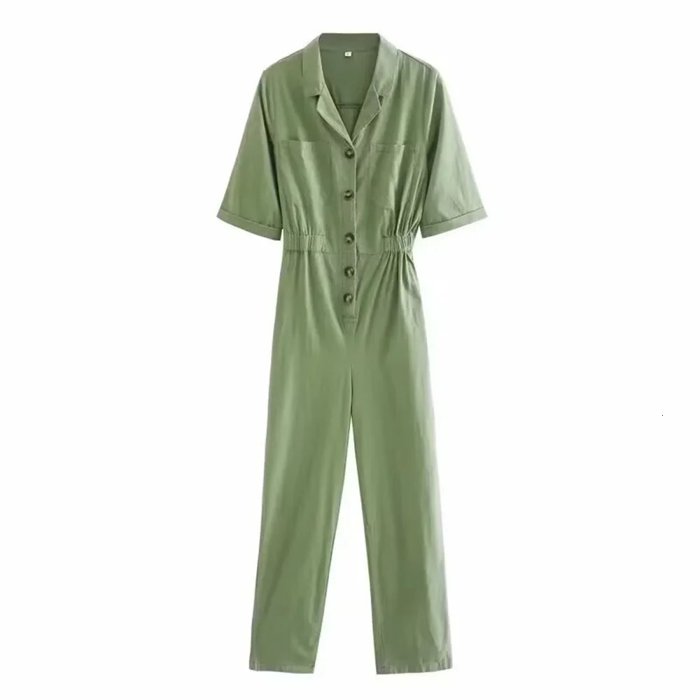 womens casual and elegant n with European American style shortsleeved solid color linen jumpsuit 250604
