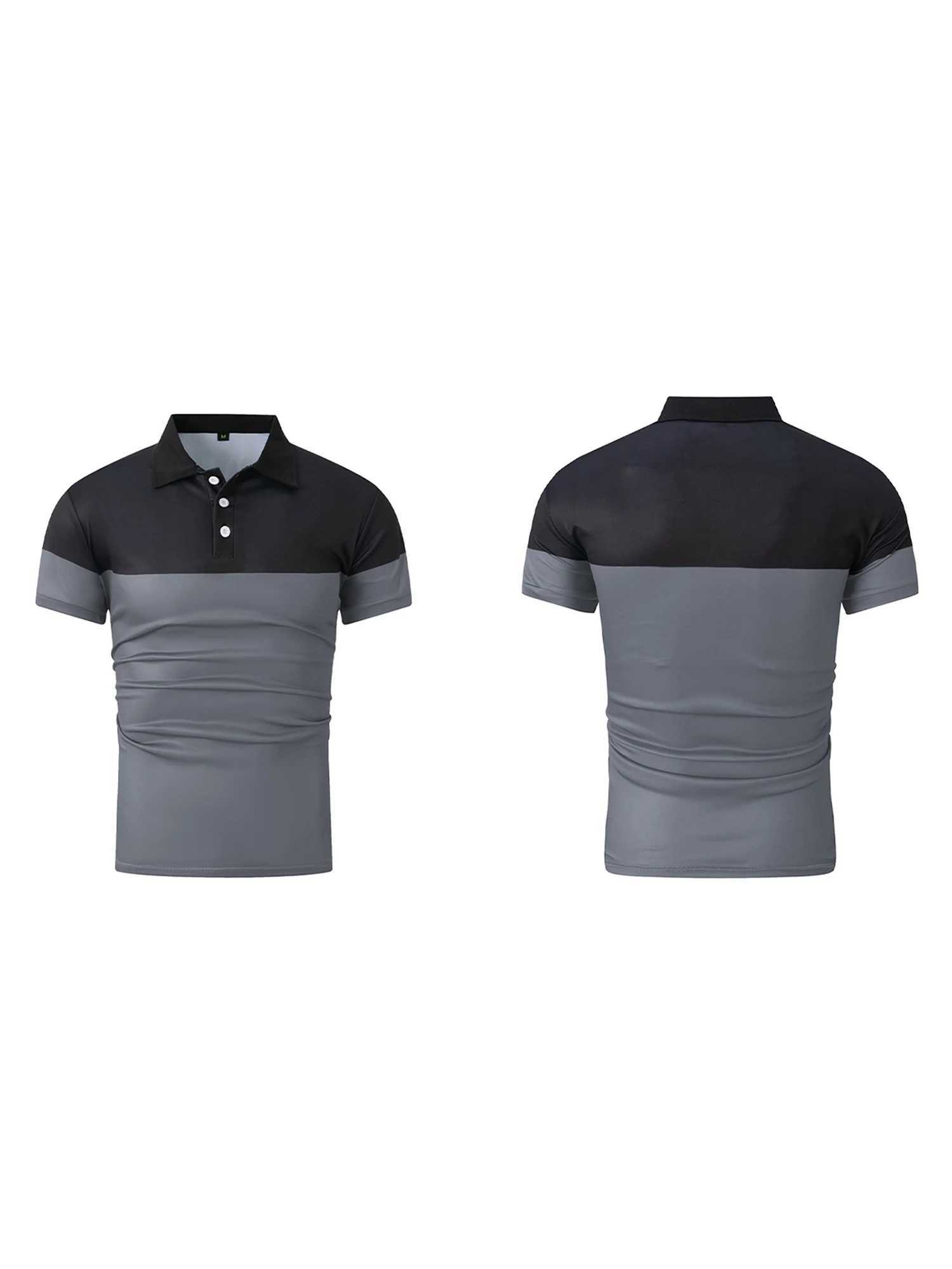 Casual Mens V Neck T-Shirt with Button Lapel and Stylish Contrast Color Design Perfect for Summer Outfits XJ250605