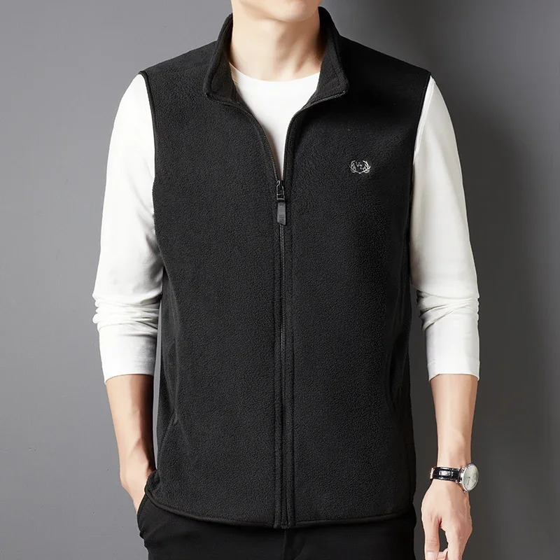 Mens Casual and Fashionable Fleece Embroidered Vest with Plush Jacket 250605Z