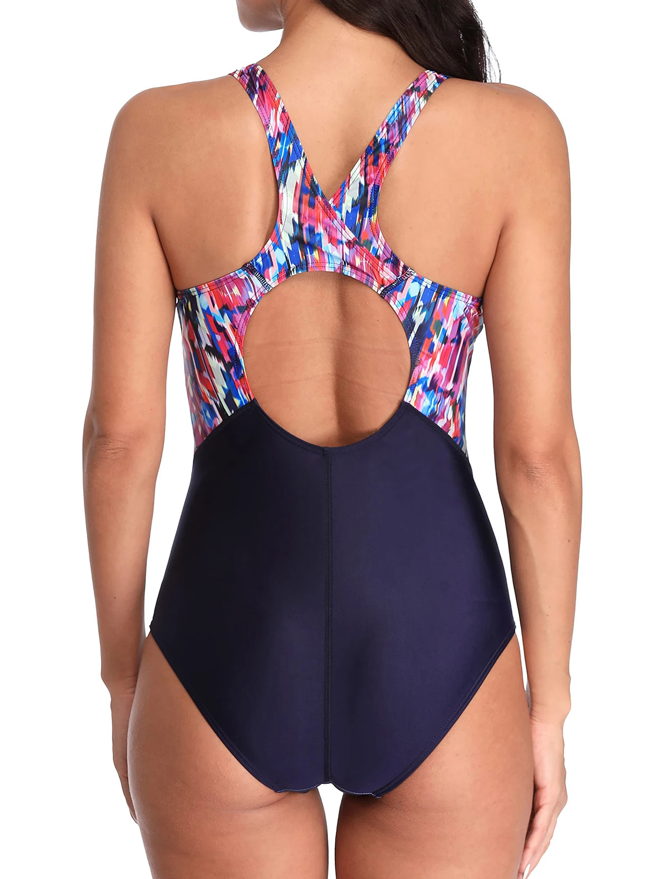 Printed One Piece Swimsuit For Women Sport Swimwear Female Cut Out Backless Bathing Suit Professional Swimming XXL 250604