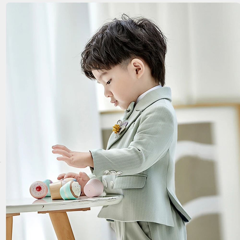 Boys Suits British Childrens Clothing Set Baby Flower Girl Dresses Handsome First Birthday Party Fashion Green Formal Suit 250530