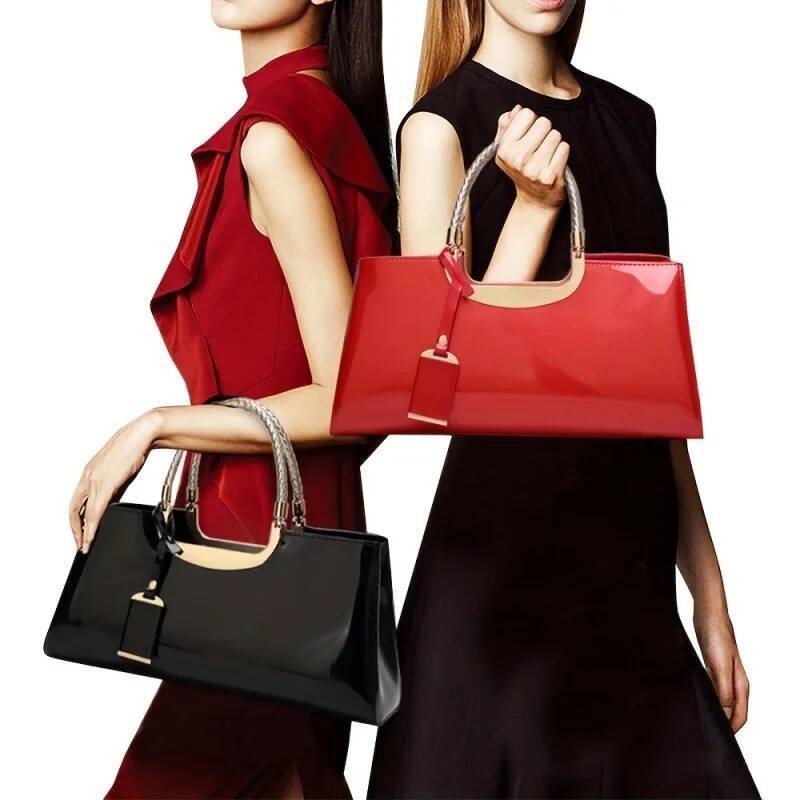 Elegant ladies' evening handbag - shoulder bag, patent glossy PU leather crossbody bag