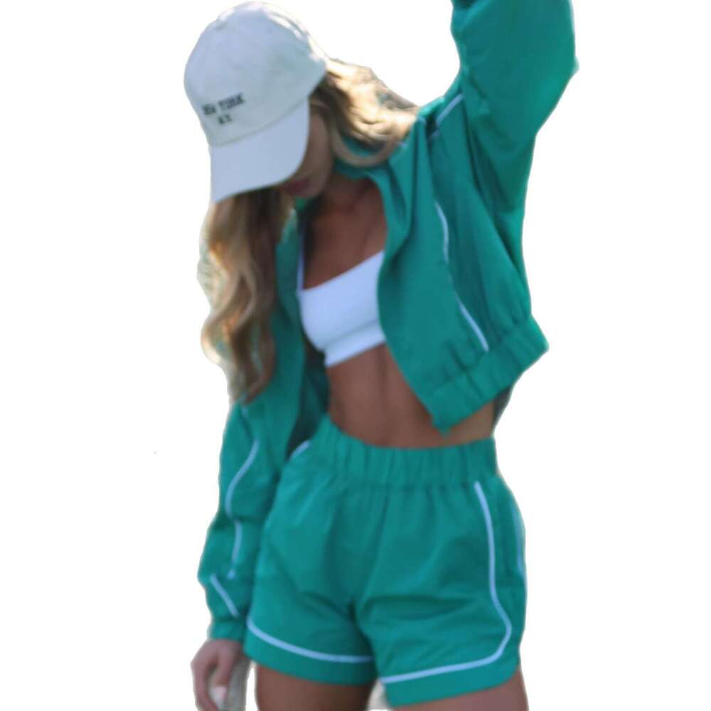 American Style Trendy Brand 2025 New Summer Sportswear Two-Piece Set Thin Green and White Color Block Fashion Casual Comfortable