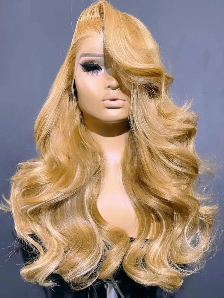 Honey Blonde Wig Human Hair 36 Inch 13x6 Hd Lace Frontal Wig 250 Density Body Wave 13x4 Transparent Lace Front Wig For Women Synthetic