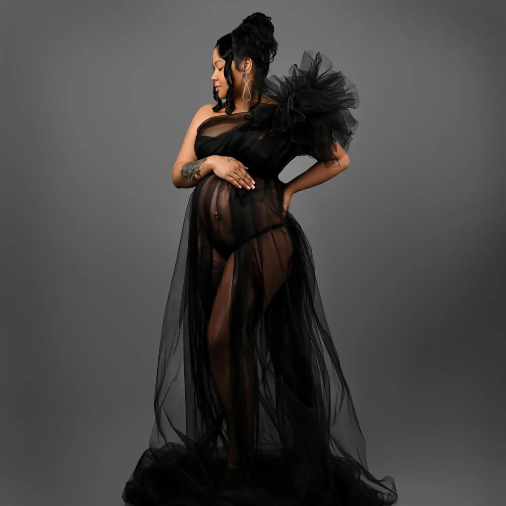 Maternity Pography Dresses Studio Props Sexy Perspective Mesh Single Shoulder Dress Poshoot Dress For Women 250530