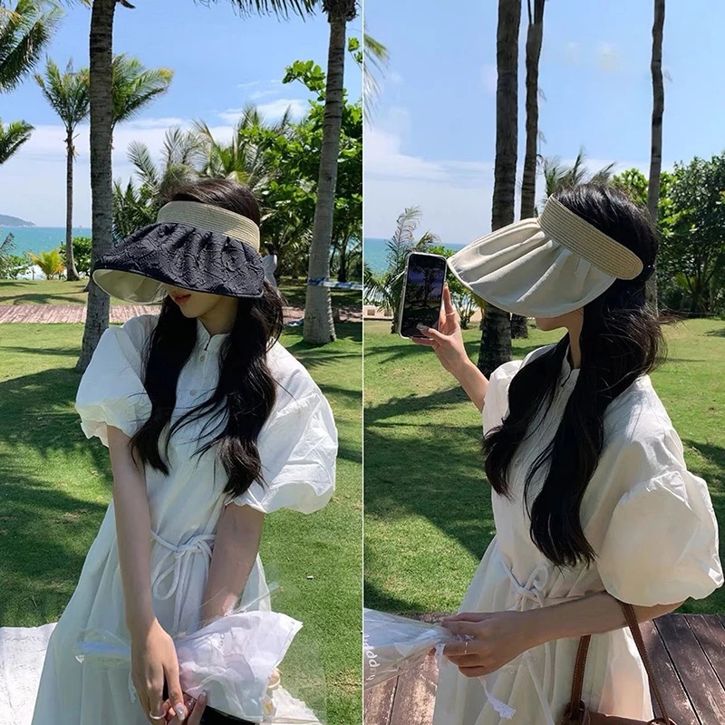 Summer Travel Sunshade Sunblock Hat Large Eaves Anti-UV Temperament All Empty Top Hat Tidal Sun Hat Childrens Straw Hat 250603
