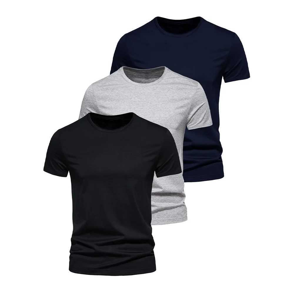 3Pcs Men T-shirt O-neck Fashion Design Slim Fit Soild T-shirts Male Tops Tees Short Sleeve T Shirt For MenC250605