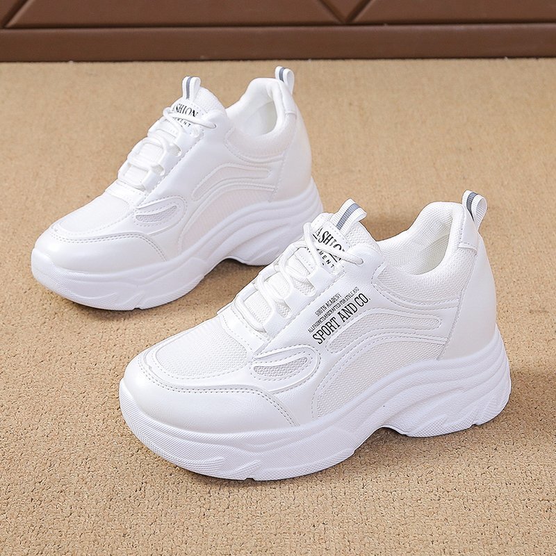 Women S Hidden Heel White Casual Shoes Sneakers Spring Summer Mesh Breathable Casual For Petite Thick Sole Slimming Color Block Dad Shoes Ddmysaturn