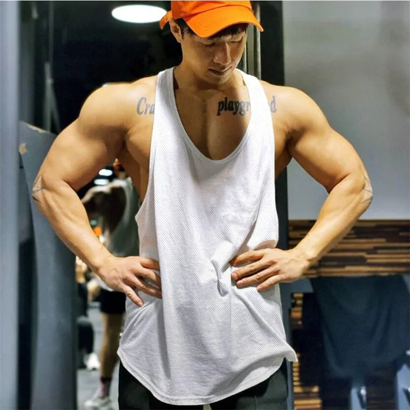 Plain Gym Workout Bodybuilding Sport Vests Men Fitness Muscle Sleeveless Y-back Shirt Summer Mesh Quick Dry Breathable Tank Tops 250605