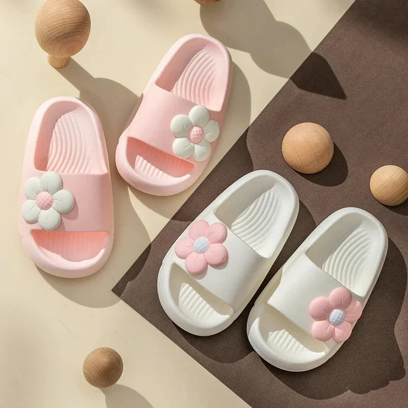 Summer Childrens Girls Flower Slippers Casual Solid Soft Boys Slippers Breathable Non-slip Home Bathroom Slipper Kids shoes 250604