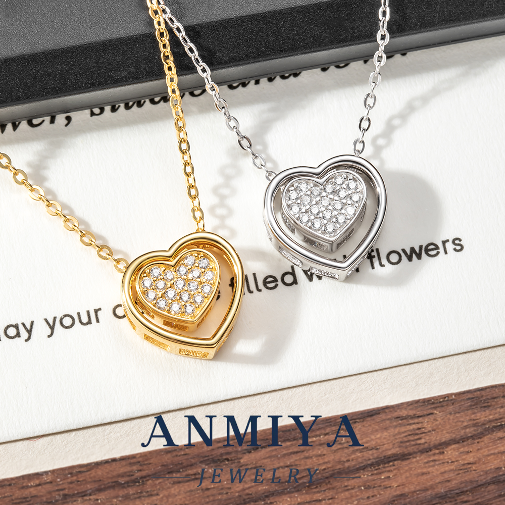 Layered Sterling Silver Jewelry Double Heart Necklace with Cutouts Design, 925 Heart Pendant Necklace for Anniversary Gifts
