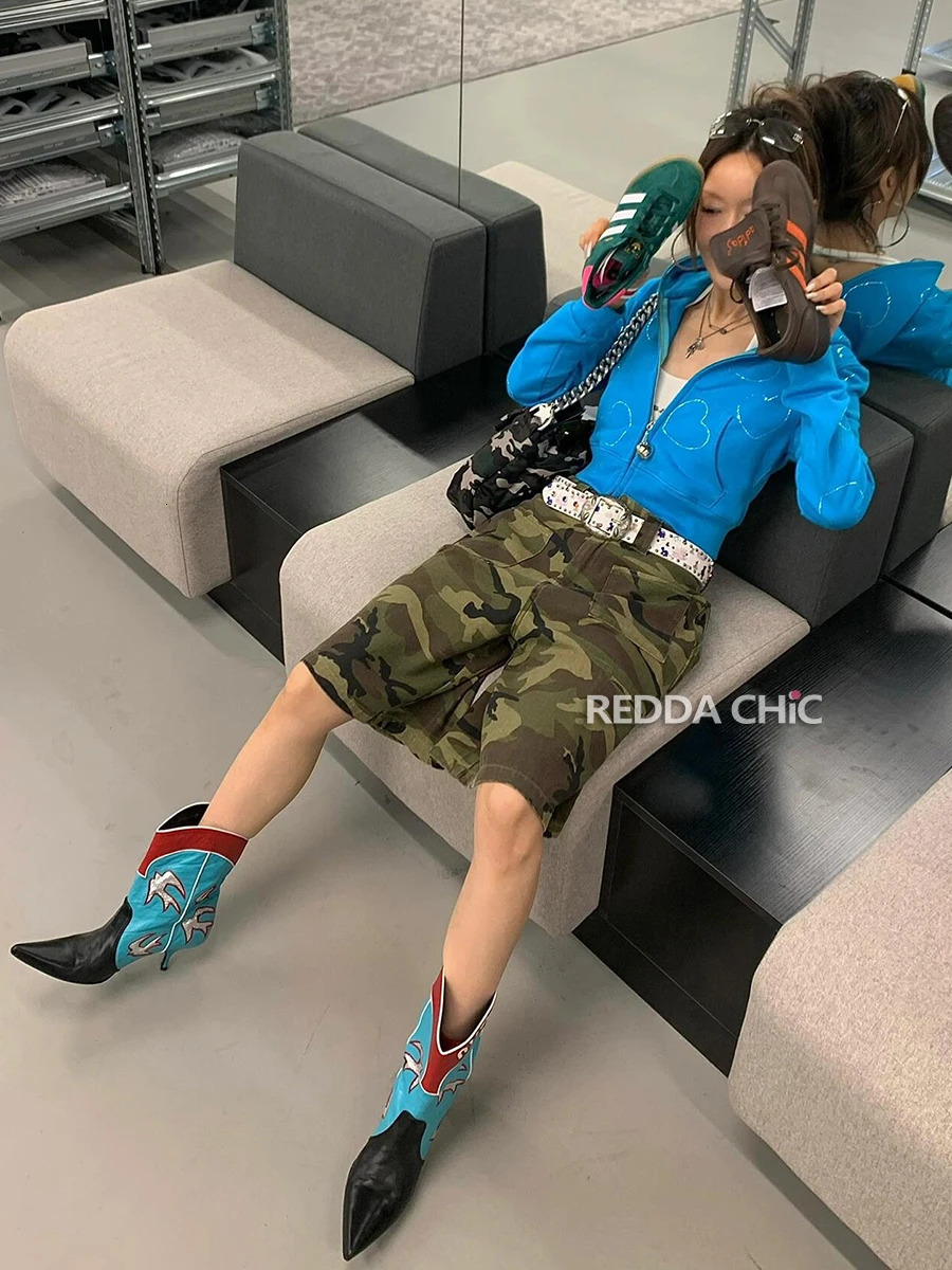 REDDACHiC 90s Retro Camouflage Baggy Jorts Women Loose Casual Denim Shorts High Waist Wide Leg Cargo Pants Grunge Y2k Streetwear 250604