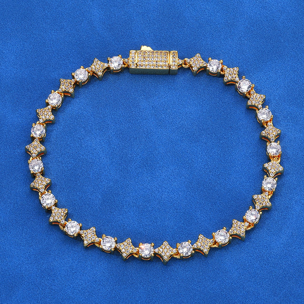 Jewelry S925 Silver Moissanite 6mm Star Tennis Chain Hip-Hop Mens Bracelet