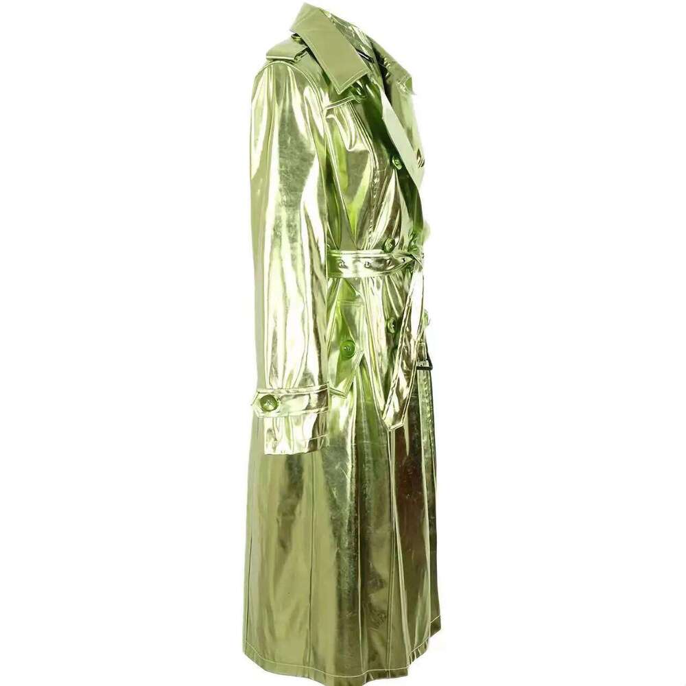 Long PU Leather Coat For Women, Fashion Overcoat, Female Clothing, New England Style, Adjustable Waist, Sequins, Spring, Autumn