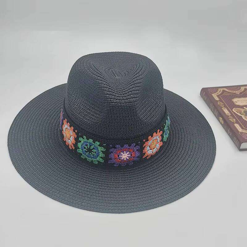 Large Boho Style Fedora Sun Proof Ethic Flat Brim Straw Hat for Daily Outdoor Fishing Travel Casual-for Cycling