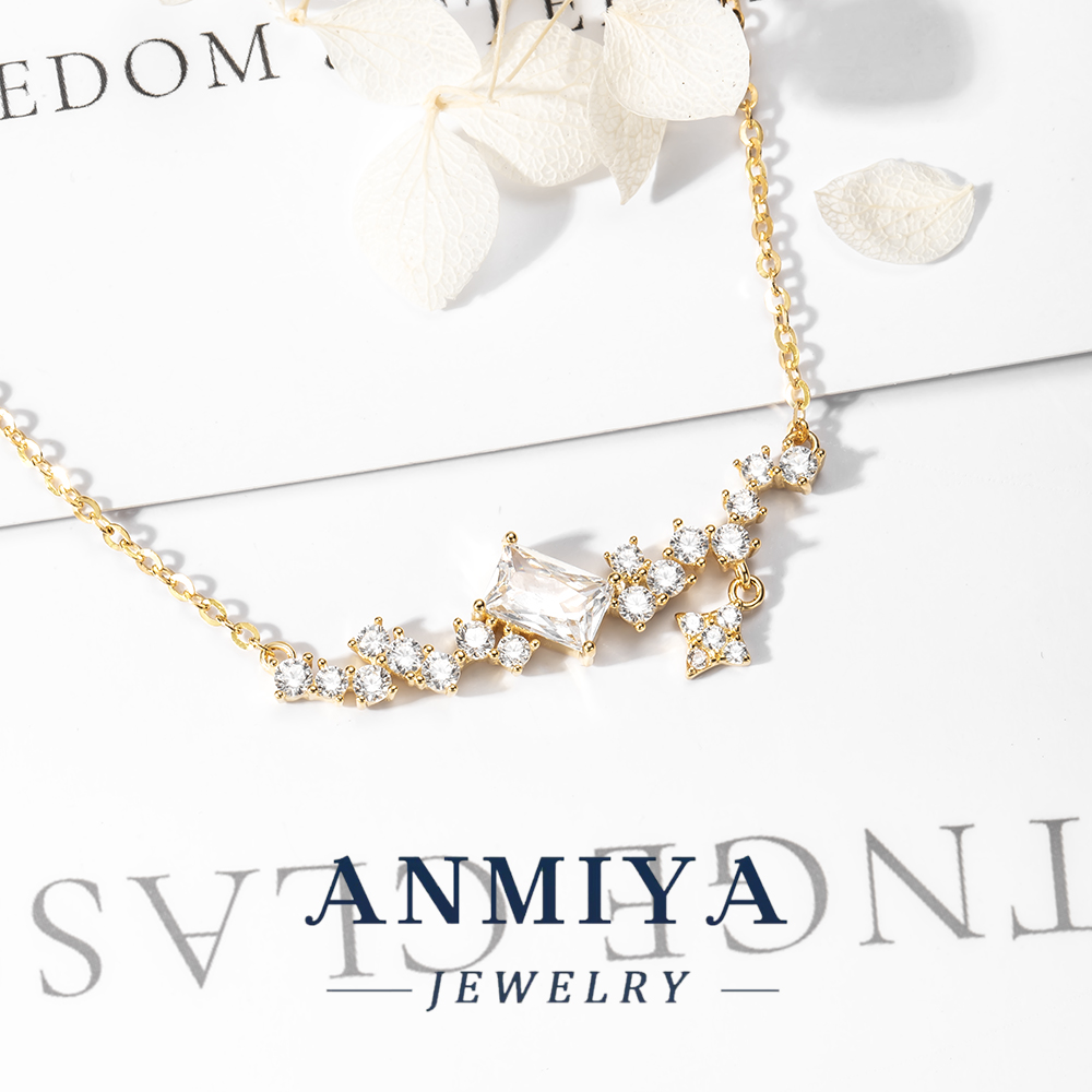 Geometric Silver Jewelry Multi Zircon Design Together, 925 Chain Necklace for Modern Minimalist Wear